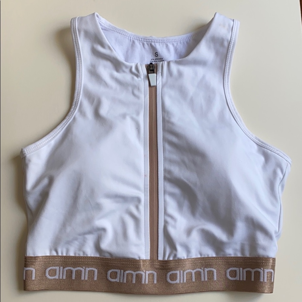 AIMN | WHITE ZIP UP SPORTS BRA